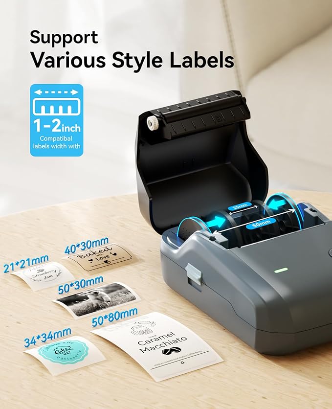 NIIMBOT B1 Label Maker Machine with Tape, Label Printer with 3 Rolls Label Paper, 50x30mm/50x80mm White Paper/50x50 Round Label for Office Supplies, Home, Business