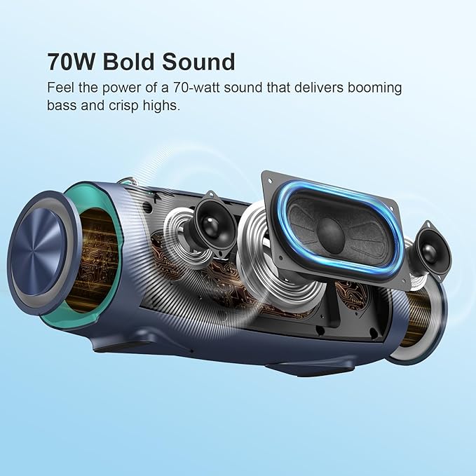 DOSS Extreme Boom Pro D100 Bluetooth Speaker with 140W Peak, 70W Bold Sound, Extra Bass, 24H Playtime, Beat-Sync Lights, Built-in Power Bank, IPX6 Waterproof, Portable Strap for Outdoor, Camping-Green