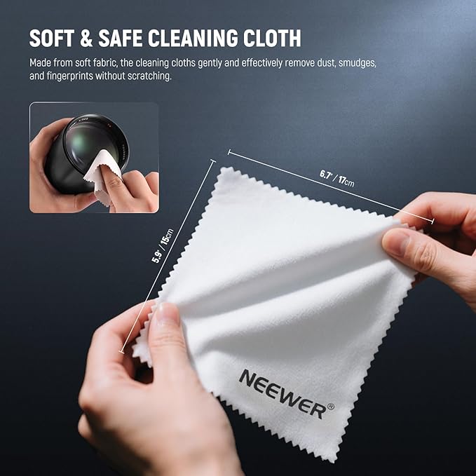 NEEWER 16 in 1 Camera Lens Cleaning Kit, 1x Brush + 1x Air Blower + 1x Cleaning Swab for 24mm Full Frame Sensor + 1x Cleaner Spray + 2X Cloth + 10x Wet Lens Wipe, HM-44