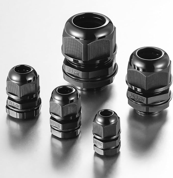 10 PCS 1"(17-25mm) NPT Nylon Cable Gland Joints with Gaskets, IP68 Adjustable Lock Nut Strain Relief Cord Grip Waterproof Cable Glands - UL Listed and RoHS Compliant