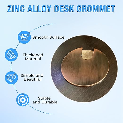Desk Grommet 1-3/8" (35 mm), Desk Cord Hole Cover, Cable Grommet Metal Zinc Alloy Materilal, Desk Hole Grommet for Office and Home Table Cable, Detachable Cable Cord Organizer (Bronze 1 Pcs)