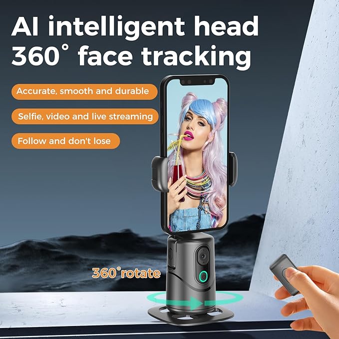Auto Face Tracking Phone Holder,No App Required,360° Rotation Phone Camera Stand with Remote and Gesture Control, Smart Shooting Tripod for Vlog/TIK Tok Live Streaming YouTube Video Recording