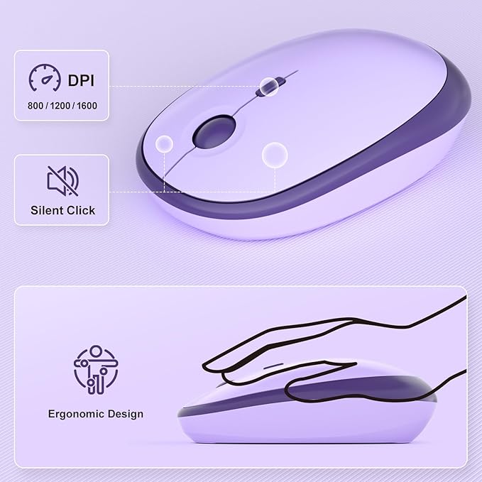 KNOWSQT Wireless Keyboard and Mouse Combo - Lovely Violet Rainbow Full-Sized Typewriter Colorful Keyboards, Round Keycap USB Plug Play Retro Cute Keyboards for Windows, Laptop, PC, Desktop, Computer