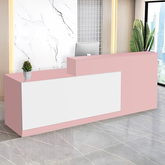 Reception Desk with Counter Modern Checkout Counter with Lockable Drawer Keyboard Tray Receptionist Desk for Office Salon Reception Table T Left 47inch/120cm