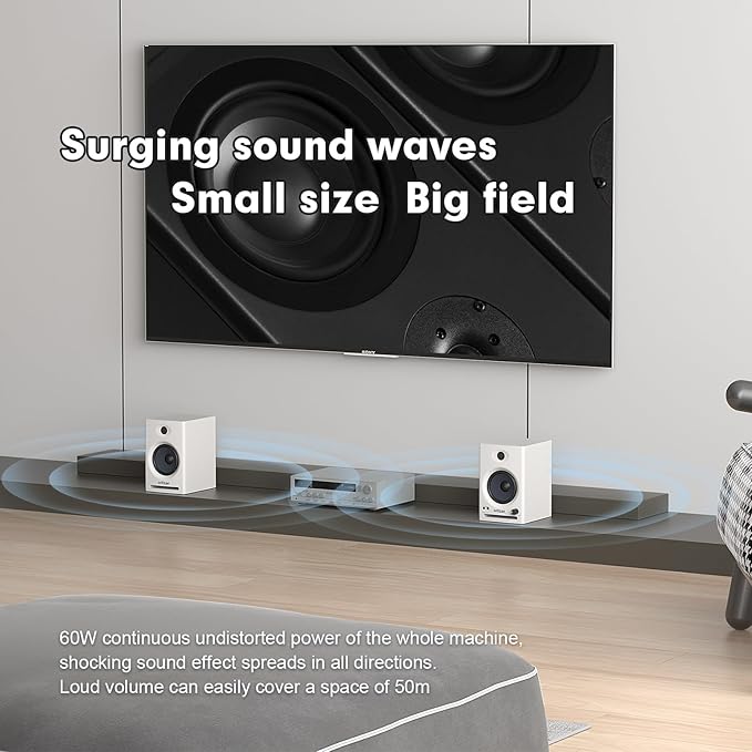 Ortizan C7 Dual-Mode 2.0 Studio Monitors, Active Monitor Speakers for Near Field Music Production, Bluetooth 5.3 Wireless Computer PC Monitor Gaming Bookshelf Speakers(Pair, White)