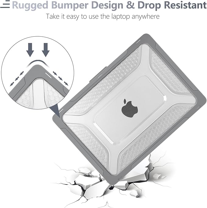 Batianda Case for New MacBook Air 13 inch 2025 M4 Chip 2024 2022 Release A3240 A3113 A2681 Model,Honeycomb Heavy Duty Protective Hard Shell with TPU Bumper Fold Kickstand & Keyboard Cover, Grey
