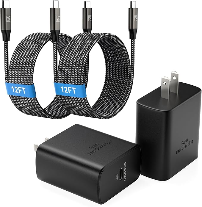 45W Super Fast Charger Type C, [2 Pack] 45 Watt USB-C Charger PD/PPS Wall Charging Block for Samsung Galaxy S25 Ultra/S25+/S25/S24/S23 Ultra/S23+/S22 Ultra/S22+/S20 Ultra, Tab S8(with 2X 12ft Cable)