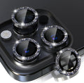 Choiche Compatible for iPhone 15 Pro/iPhone 15 Pro Max Camera Lens Protector Bling, 9H Tempered Glass Camera Cover Screen Protector Metal Ring Decoration Accessories (Glitter-Black)