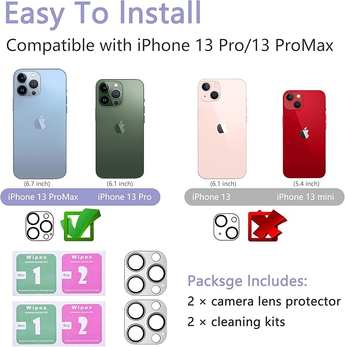 2 Pack Camera Lens Protector for iPhone 13 Pro/iPhone 13 Pro Max,[Not Easy to Breakn ] AR Tempered Glass Strong Adsorption Metal Camera Cover Screen-Silvery