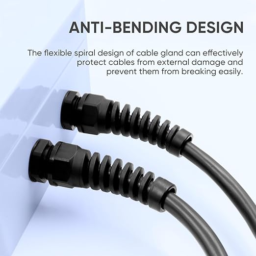 Strain Relief Cord Connector,LISTENJIALE 2Pcs NPT 1/4" Waterproof Cable Gland Flex Spiral Strain Relief Adjustable 4-8mm Cable Connector Nylon Joint with Gaskets(Black)