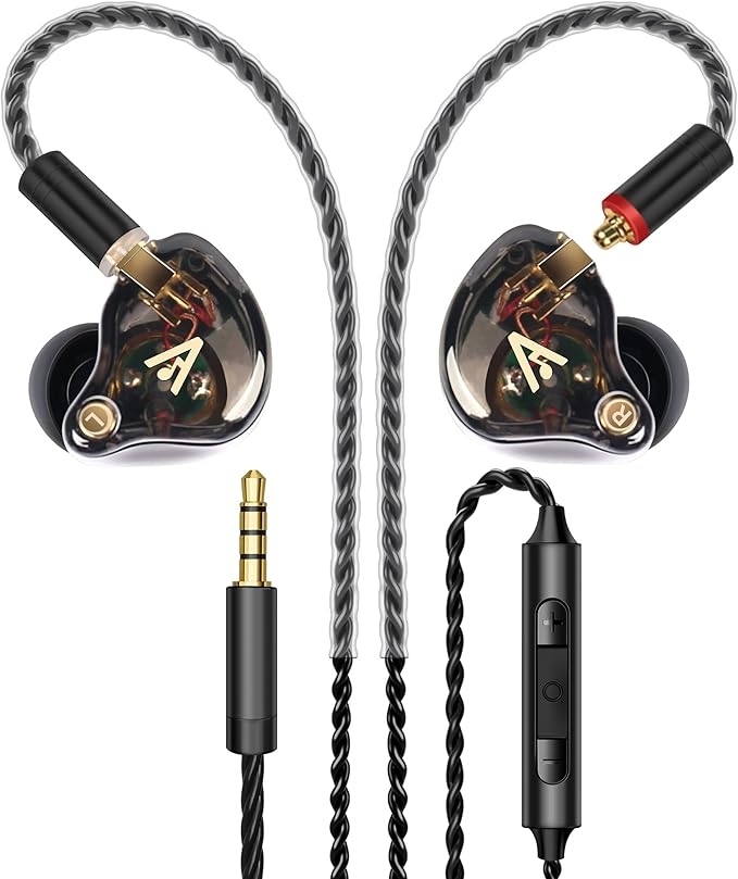 Vibes 202M Wired Earbuds - HiFi in Ear Monitor Headphones - Noise-Isolating Ear Buds w/ Mic - Clear Sound, Deep Bass & Comfort-Fit Gaming Earphones - MMCX to 3.5mm & Silver Plated Cord, Carrying Case
