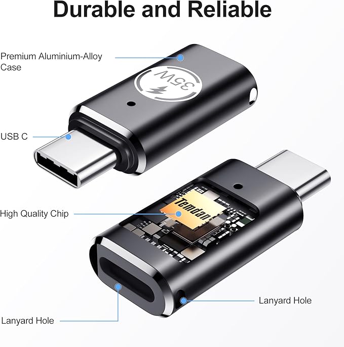 Temdan Lightning to USB C Adapter (2 Pack) for iPhone 15/16 Pro/16 Pro Max/16 Plus,Type C Charger Connector,Support Charging & Data Transfer,for iPhone 15/16 Charger Adapter Not for Audio/OTG-35W
