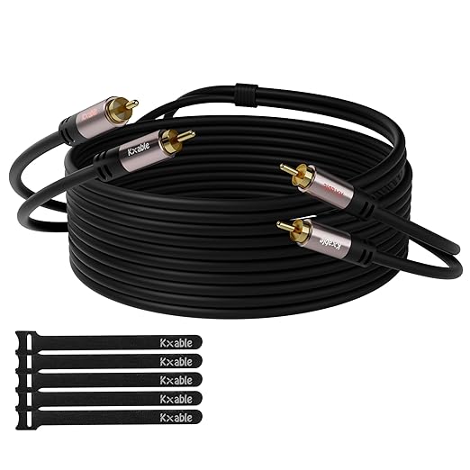 RCA Cable 50FT, 2RCA Male to 2RCA Male Stereo Audio Cable,【Oxygen-Free Copper, Hi-Fi Sound, Double Shielded】 2 RCA Car Audio Subwoofer Cord for Home Theater, HDTV, Amplifier, Hi-Fi System, Speaker