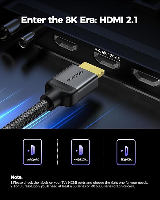 Silkland 1FT Short 10K 8K HDMI 2.1 Cable, (Nylon Braided) Ultra High Speed HDMI Cable [8K@60Hz, 4K@240Hz 144HZ 120Hz] 48Gbps, HDR 10+, eARC, ARC, HDCP 2.2&2.3, Compatible for PS5/Xbox/Roku TV