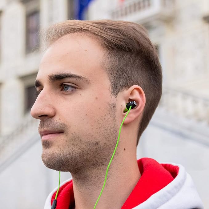 LUDOS Clamor Wired Earbuds in-Ear Headphones, 5 Years Warranty, Earphones with Microphone, Noise Isolating Ear Buds, Memory Foam for iPhone, Samsung, School Students, Kids, Women, Small Ears - Green