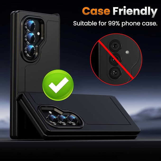 YWXTW for Samsung Galaxy Z Fold 7 Camera Lens Protector, [12X Stronger Adhesion] Individual Anti Scratch Metal Ring Tempered Glass Camera Screen Protector for Z Fold 7 Accessories 2025 (Black)