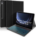 Backlit Keyboard Case for Samsung Galaxy Tab S10 FE/S9 FE 5G 10.9"/ Tab S9 11", Smart Case with 7 Colors Backlight Detachable Wireless Keyboard Cover with S Pen Holder,Magnetic Detachable,Black