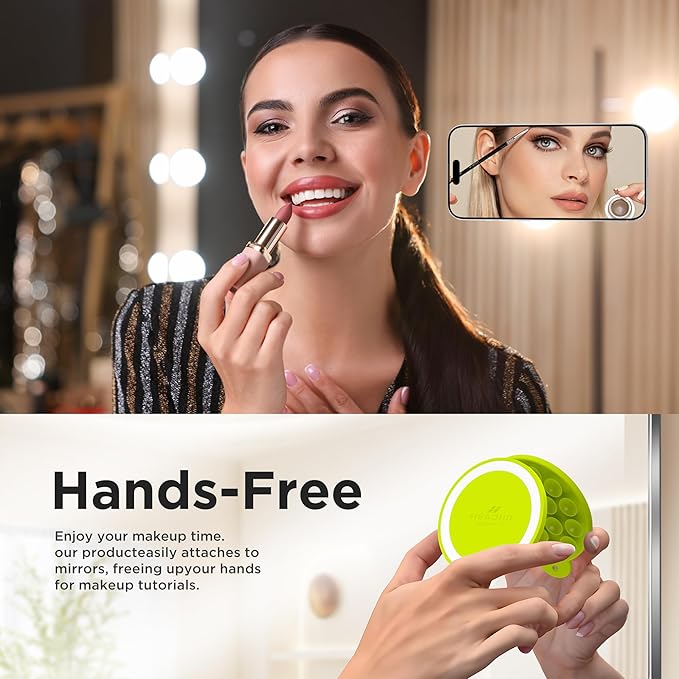 Magnetic Suction Cup Phone Mount for MagSafe Case, Silicone Hands-Free Grip Holder for iPhone and Android, Mirror Shower Phone Stand for Makeup FaceTime Gym Kitchen Bathroom, Neon Yellow