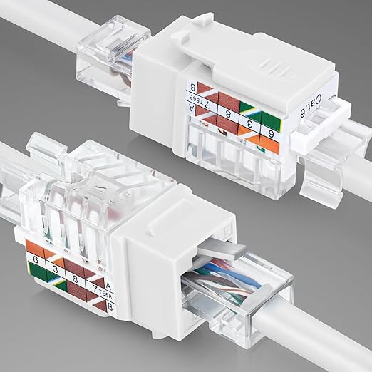Everest 45° Angled RJ45 Cat6A Keystone Jacks 20-Pack in White - Slim Profile Female RJ45 Connectors - Cat 6A Keystone Jack - Compatible with 45° Angled Speed Termination Tool - 45Term (B0BL3GS7ZY)