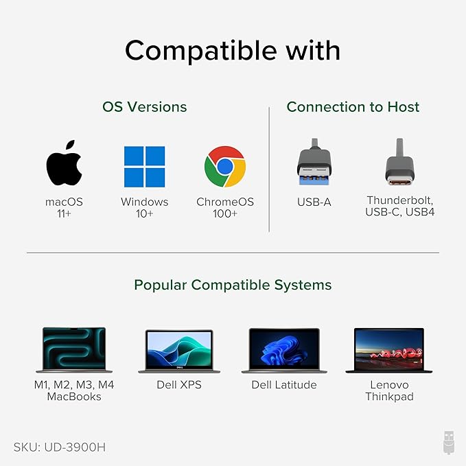Plugable USB 3.0 Universal Docking Station for Windows, macOS, ChromeOS (Dual HDMI Monitors or DVI/VGA, Gigabit Ethernet, Audio, 6 USB Ports)