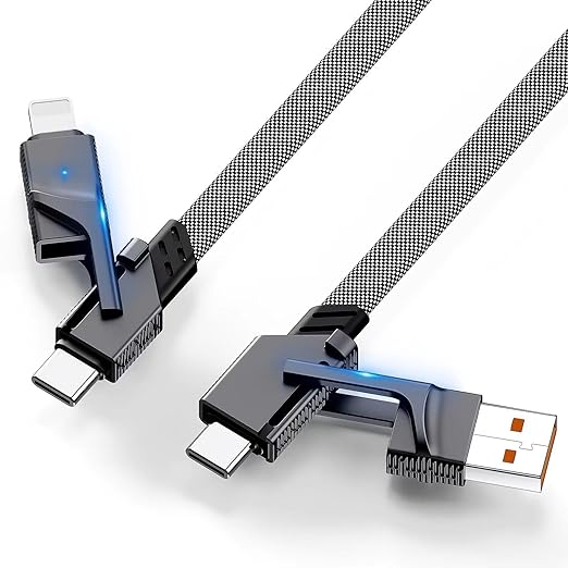 2Pack 4 in 1 USB C Cable for Lightning Cable [60W Fast Charging], 3FT Flat Braided USB C to USB C Charger Cord with L/Dual Type C/USB A Multi Port for iPhone 16 15 14 Pro Max/Samsung/i-Pad/Mac Book