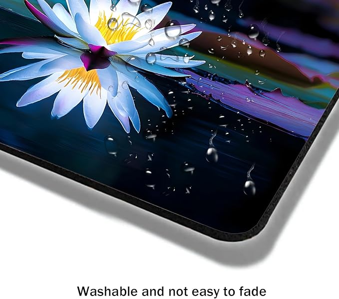 Mouse Pad, Cute Lake White Lotus Flowers Mouse Pads for Desk, 9.5" x 7.9" Non-Slip Rubber Base Computer Mousepad with Women, Portable Square Design for Wireless Mouse and Pad Laptop Office & Travel