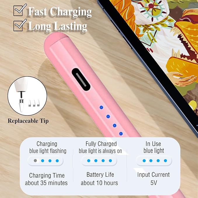 Stylists Pens for Touch Screens, Rechargeable Active Magnetic Stylus Pens Universal Tablet Pencil Stylus Pen for iPad/Pro/Air/Mini/iPhone Samsung/Android and Other Smartphone Devices-Pink