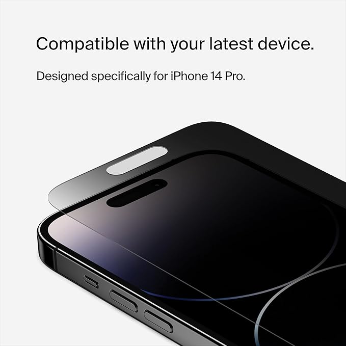 Belkin ScreenForce TemperedGlass Privacy Screen Protector for iPhone 14 Pro - Treated Surface with Anti-Fingerprint Coating and Included Easy Align Tray for Bubble Free Application