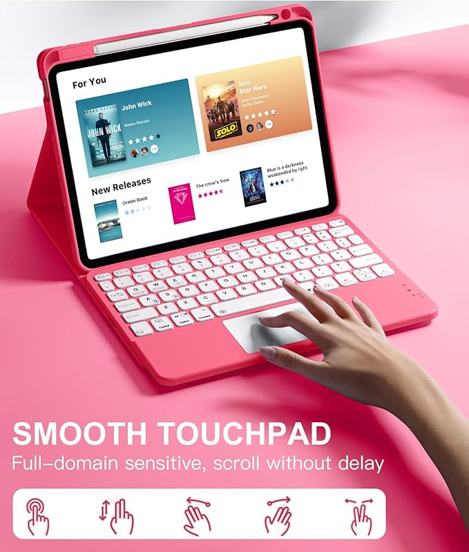 Compatible with iPad Air 11 Inch & Air 5th/ Air 4th Generation Case with Keyboard - Multi-Touch Trackpad, 7-Color Backlit, Detachable Folio Cover for Air 11-inch M3/M2 (2025/2024) (Pink)