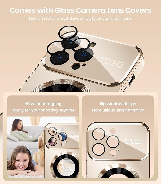 Magnetic for iPhone 13 Pro Max Case, Compatible with MagSafe, Built-in Camera Lens Protector, Logo View, Military Grade Drop Proof Phone Case Cover, Desert Titanium