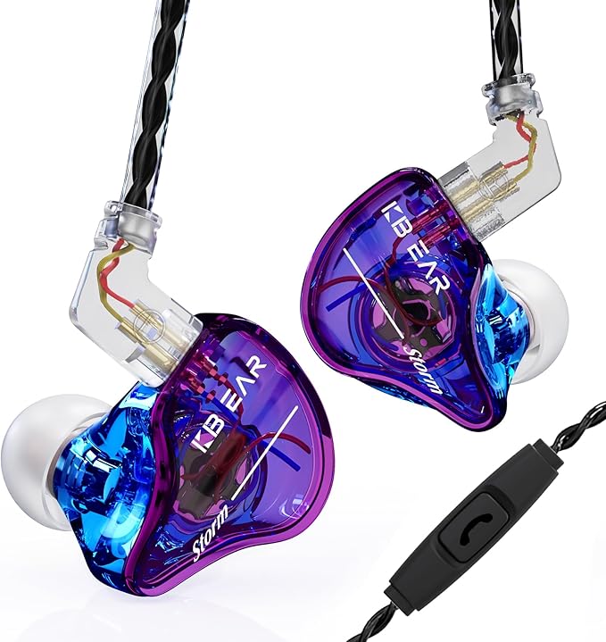 YINYOO KBEAR Storm Professional in Ear Monitor Earphones for Singers Drummers Musicians Bassists, Custom Wired Earbuds in Ear Headphones IEM, Hi Res Detachable OFC Silver-Plated Cable