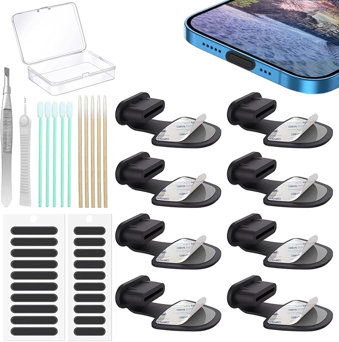8PCS USB Type C Anti Dust Plugs Cover, C-Type Port Dust Plug, USB C Dust Cover, Anti-Lost USB C Charging Port Dust Covers Protectors for 15 16 17 Plus Pro Max, Samsung, with Speaker Mesh Cover