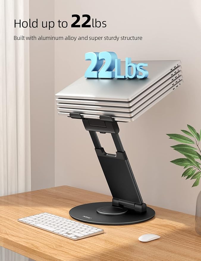 Nulaxy Telescopic 360 Rotating Laptop Stand for Desk Adjustable Height Swivel Pull Out Design Ergonomic Laptop Riser Fits All 10-17" Laptops Computer MacBook, Black