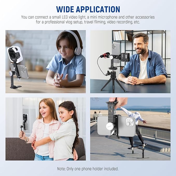 NEEWER Smartphone Tripod Mount Aluminum Alloy, 360° Rotatable Phone Stand Holder Clamp with Cold Shoe and Arca Base Compatible with iPhone 15 Pro Max Galaxy S24 Ultra Pixel & 2.6"-4" Wide Smartphones