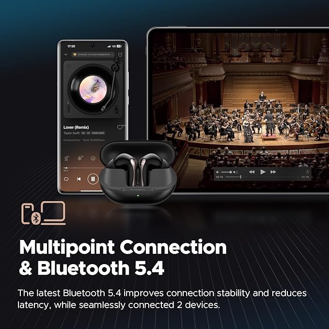 SoundPEATS Air5 Pro Adaptive Hybrid Noise Cancelling Wireless Earbuds, Qualcomm Snapdragon Sound, aptX™ Lossless, LDAC LE Hi-Res Audio, 6 Mics AI CVC 8.0 Call, 37H Playtime, IPX5 Waterproof, BT 5.4