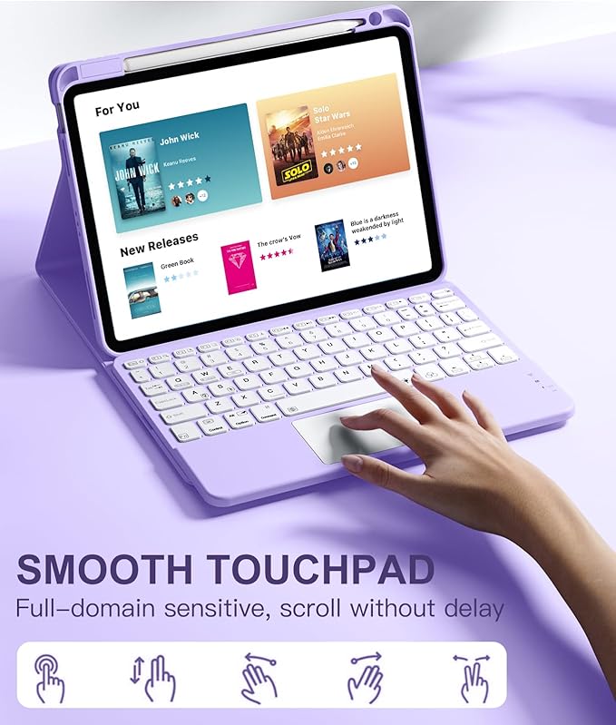 Compatible with iPad Air 11 Inch & Air 5th/Air 4th Generation Case with Keyboard - Multi-Touch Trackpad, 7-Color Backlit, Detachable Folio Cover for Air 11-inch M3/M2 (2025/2024), Light Purple