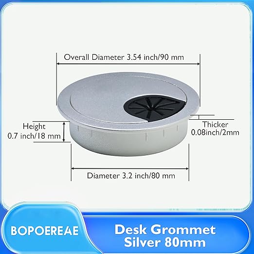 Desk Grommet 3-1/8" (80 mm), Desk Cord Hole Cover, Cable Grommet ABS Plastic, Desk Hole Grommet for Office and Home Table Cable, Detachable Cable Cord Organizer (Silver Sand 2 Pcs)