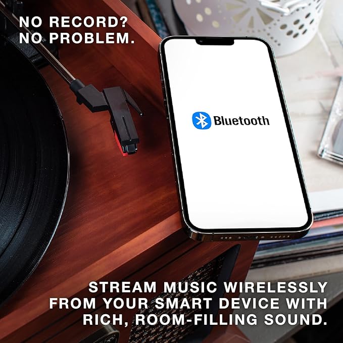 Victrola The Quincy 6-in-1 Bluetooth Record Player & Multimedia Center with Built-in Speakers – 3-Speed Turntable, CD & Cassette Player, AM/FM Radio, Wireless Music Streaming (Farmhouse Oatmeal)