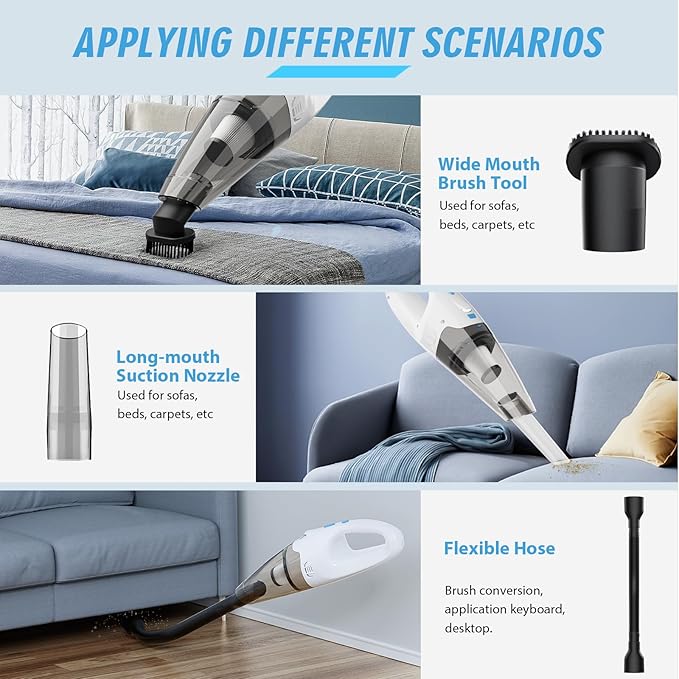 Handheld Vacuum Cordless, Hand Vacuum Cordless Rechargeable with LED Light/Multi Accessories,1.6lbs Car Portable Vacuum Cleaner for Pet Hair, Home, Car, Office