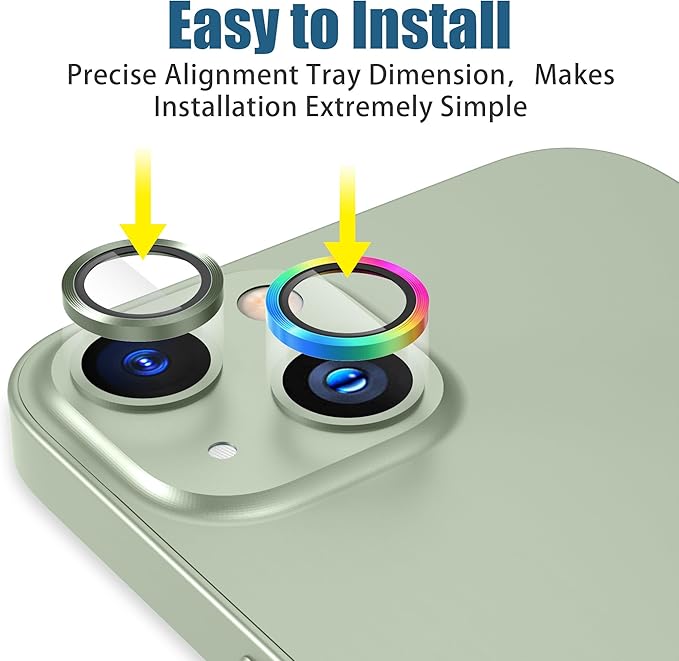 AGVEE 3+3 6 Pack for iPhone 15 6.1" / 15 Plus 6.7" Camera Lens Cover Protector, Metal Ring 9H Tempered HD Glass Camera Cover Protector Film, Green