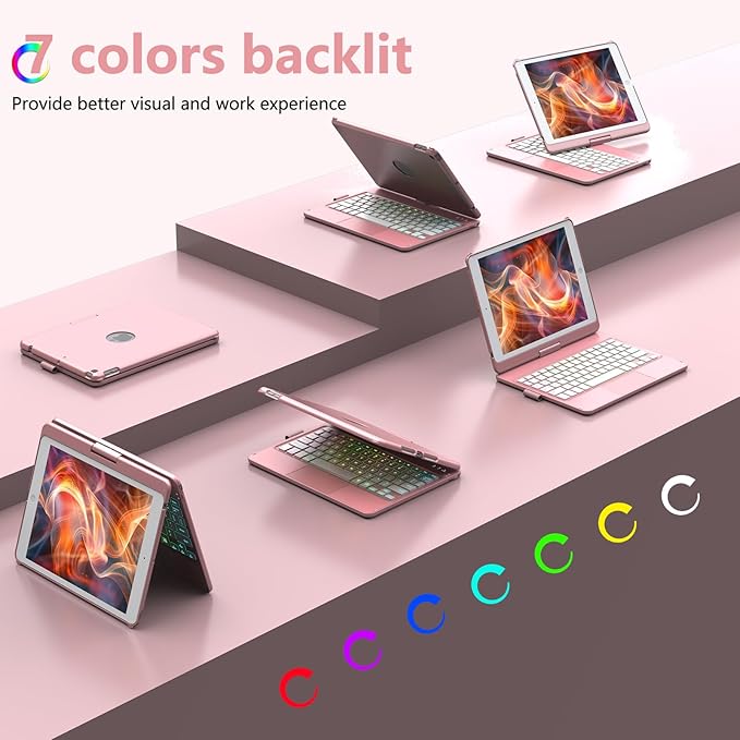 Keyboard Case for iPad 10.2 - iPad Keyboard 9th Generation & 8th & 7th Gen - Touch Keyboard - 360° Rotatable Protective Cover with Apple Pencil Holder - Backlight Wireless Keyboard - iPad 9 Keyboard