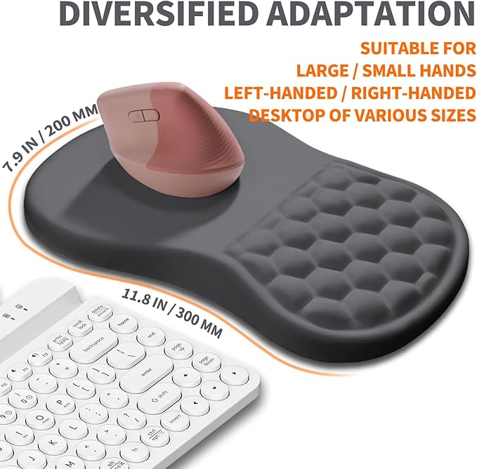 Ergonomic Joint Wrist Support Mouse Pad with Memory Foam Cushion Massage Bump, Carpal Tunnel Pain Relief Mousepad Slope Design for Wrist Rest, 11.8x7.9 in, DimGray