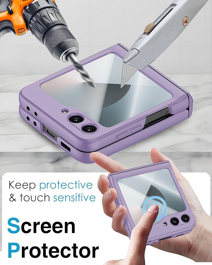 STORMTAL for Samsung Galaxy Z Flip 6 Case/Z Flip 7 FE Case, Hinge Protection, Built-in Screen Protector, Wireless Charging, Slim Rugged Phone Protective Case for Galaxy Z Flip 6 Purple