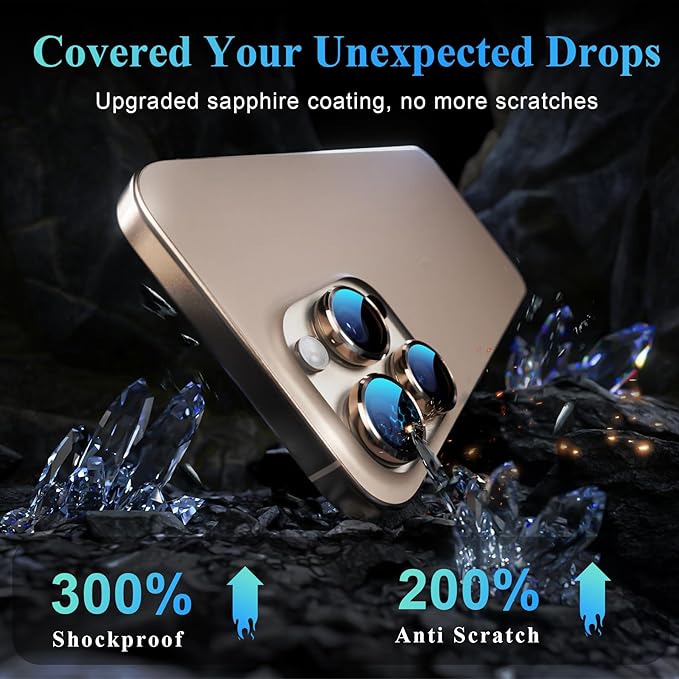 YWXTW Camera Lens Protector for iPhone 16 Pro/iPhone 16 Pro Max, [1 Step Installation Tray] Tempered Glass Screen Protector Metal Individual Camera Cover Accessories Case Friendly (Desert Titanium)