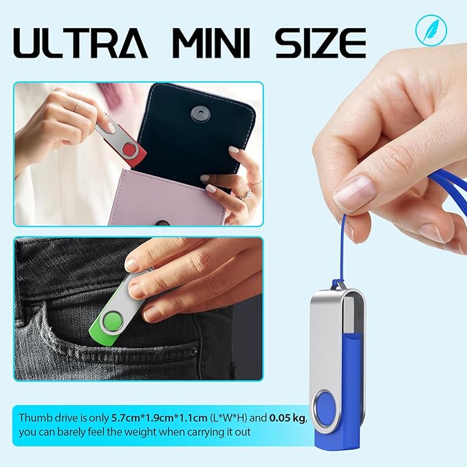 FEBNISCTE 16GB Flash Drive, Jump Drive 10 Pack, Memoria USB 2.0 Multi-Coloured, USB Thumb Drive 16gb Swivel mit 10 Cords Jump Drive with LED Light for Data Storage/Transfer