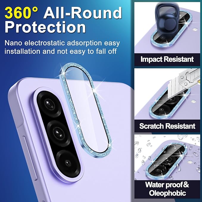 for Samsung Galaxy A26/A36/A56 Camera Lens Protector, Individual Metal Ring Tempered Glass Lens Cover, [Strong Adsorption] Scratch Resistant Ultra-Thin HD Clear Lens Cover, 1 Set-Blue