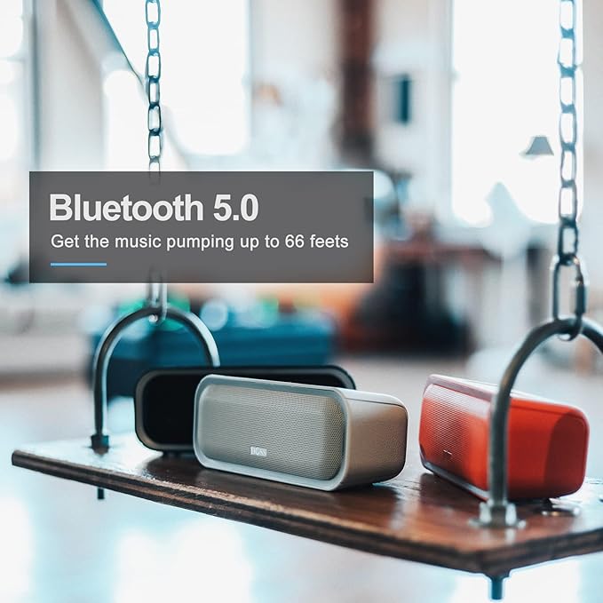 DOSS SoundBox Pro Bluetooth Speaker with 20W Stereo Sound, Active Extra Bass, IPX6 Waterproof, TWS Pairing, Multi-Colors Lights, 20H Playtime, Portable for Beach, Outdoor-Blue