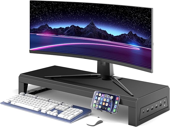 Computer monitor stand Laptop Desk Shelf & Monitor Riser ，21.6 inches,22W charging , 2 USB 3.0 , and 1 USB 2.0， Monitors/PC/Laptop/Computer Space Saver Organizer ，Heavy Duty Gift Gaming Studio Office (USB Hub Fast Charging Version, 550mm)