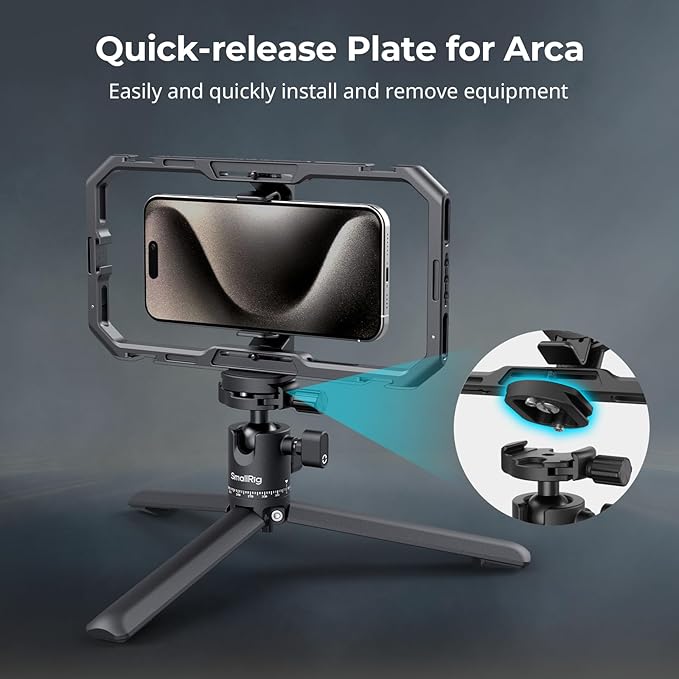 SmallRig Portable Mini Desktop Tripod, Aluminum Alloy Compact Small Tabletop Tripod with 360° Ball Head, 1/4 Screws Quick Release Plate for DSLR，Camera, Phone, Load up to 11 Pounds - 4630
