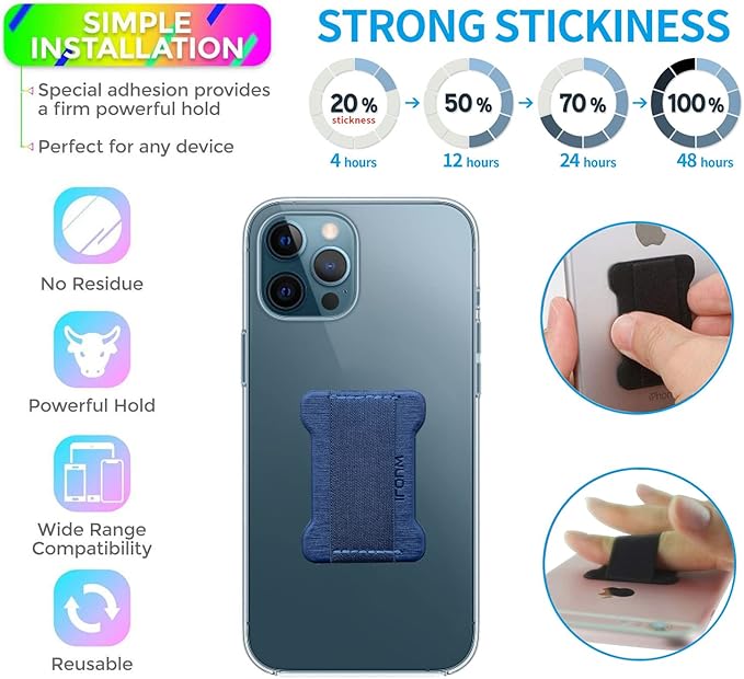Universal Phone Grip for Smartphones - Phone Holder for Hand -Wireless Charging Compatible (Dark Blue) - 2Pack